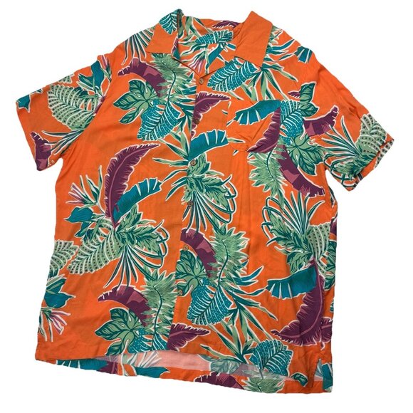 KS Island Mens 2XL Tall Orange Palm Frond Hawaiian Short Sleeve Shirt - Picture 1 of 8